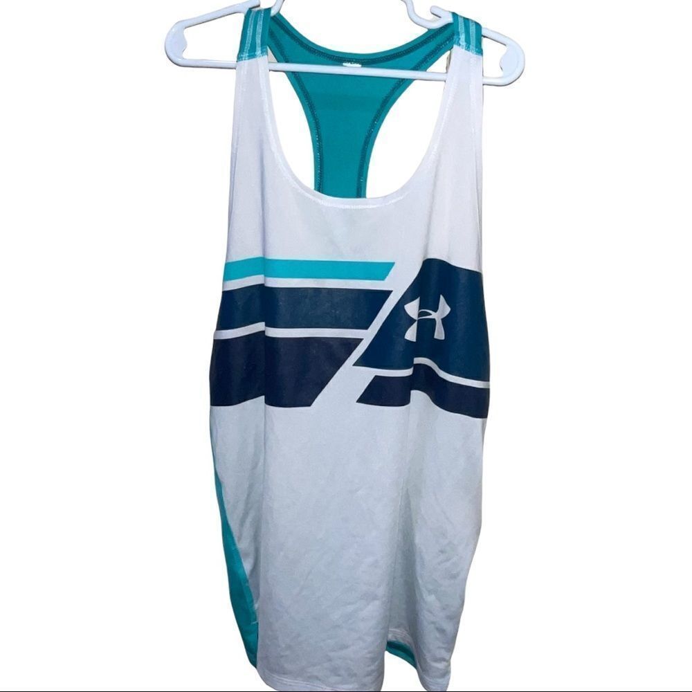 Under Armour White,‎ Navy & Teal Racerback Tank Top